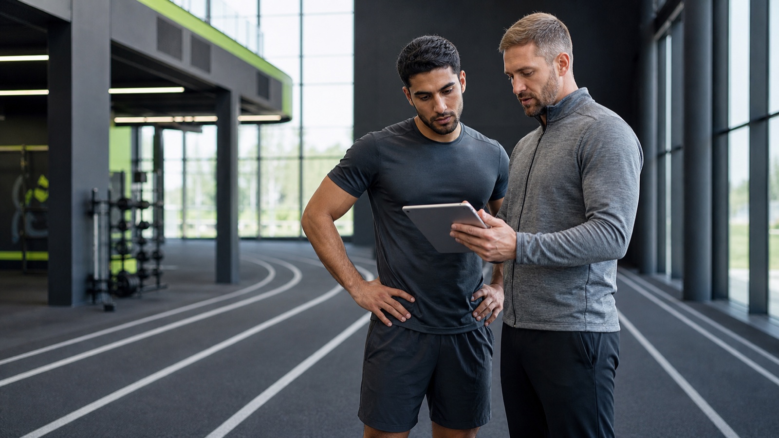 Dos profesionales deportivos adultos revisando una evaluación